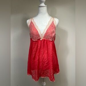 2000s/2010s coral orange lacy slip dress